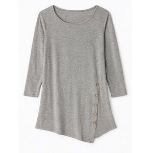 Women’s Large Heather Gray 3/4 Sleeve Top – Side Button Detail